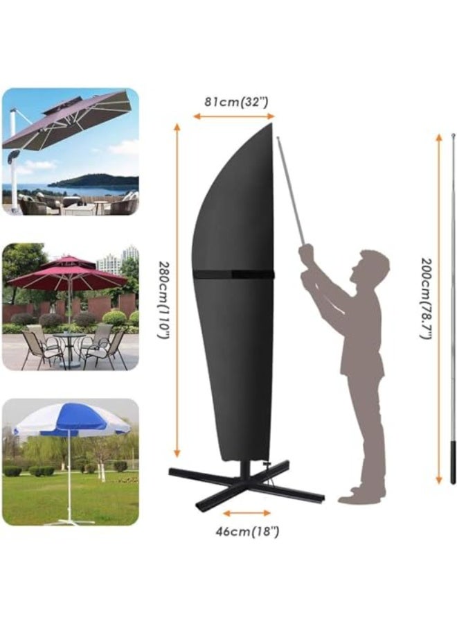 CLENEA Outdoor Patio Cantilever Umbrella Cover, Waterproof UV Resistant Dustproof Market Parasol Cover, with Zipper, Durable 420D Polyester Black - Image 2